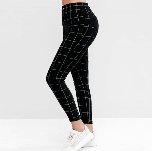 Zaful White Black Plaid Leggings, size 10 LG, NWOT - Picture 2 of 11